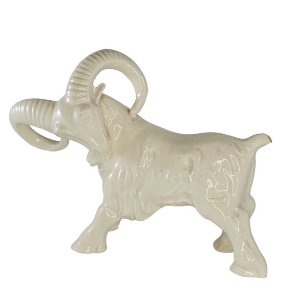 Vintage Ceramic Ram Figurine With Large Curved Horns Japan Goat Ibex Sheep MCM - Picture 1 of 9